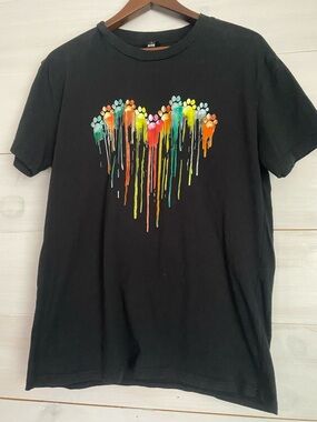 PFR New York Rainbow Drip Paw Print Heart Graphic Cotton T-Shirt Women’s Large